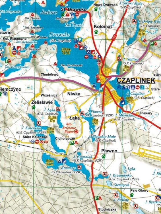 Pojezierze Drawskie 1:100 000. Mapa turystyczna dla wodniaków wydawnictwa EKO-MAP. Fragment 2