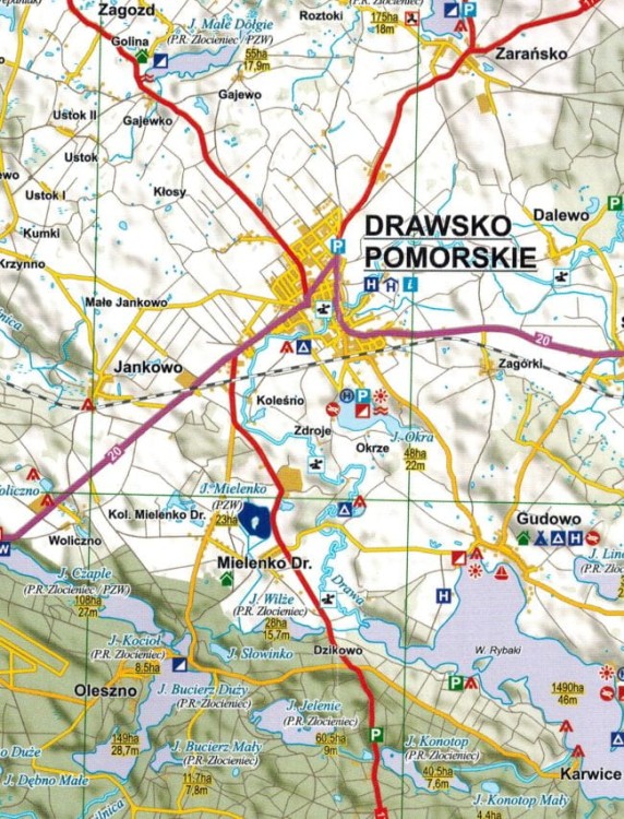 Pojezierze Drawskie + Drawa. Zestaw: 2 x mapa turystyczna + przewodnik wydawnictwa EKO-MAP. Fragment 1