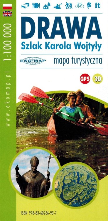 Pojezierze Drawskie + Drawa. Zestaw: 2 x mapa turystyczna + przewodnik wydawnictwa EKO-MAP. Okładka mapy Drawy
