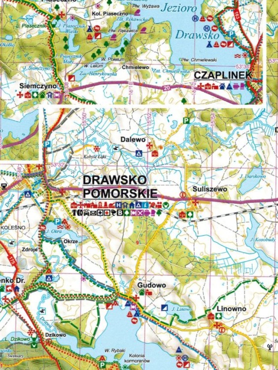 Pojezierze Drawskie + Drawa. Zestaw: 2 x mapa turystyczna + przewodnik wydawnictwa EKO-MAP. Drawa - fragment