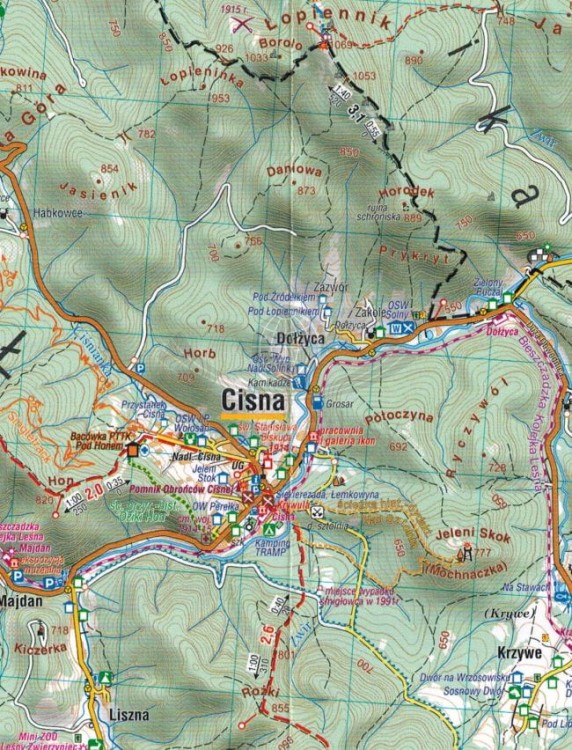 Bieszczadzkie pogranicze polsko-słowackie. Wyhorlat, Góry Bukowskie. Mapa turystyczna wydawnictwa Compass. Fragment 3