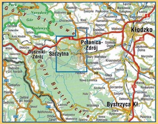 Polanica-Zdrój 1:18 000. Laminowana mapa kieszonkowa / Plan miasta wydawnictwa Compass. Zasięg