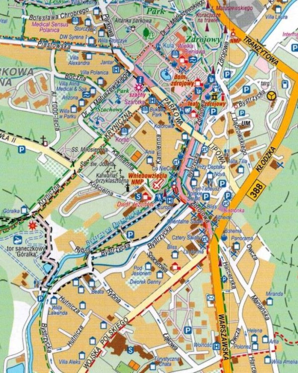 Polanica-Zdrój 1:18 000. Laminowana mapa kieszonkowa / Plan miasta wydawnictwa Compass. Plan centrum - fragment