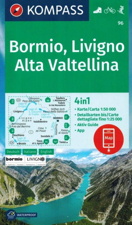 Bormio, Livigno Wodoodporna mapa turystyczna 96 Kompass okładka