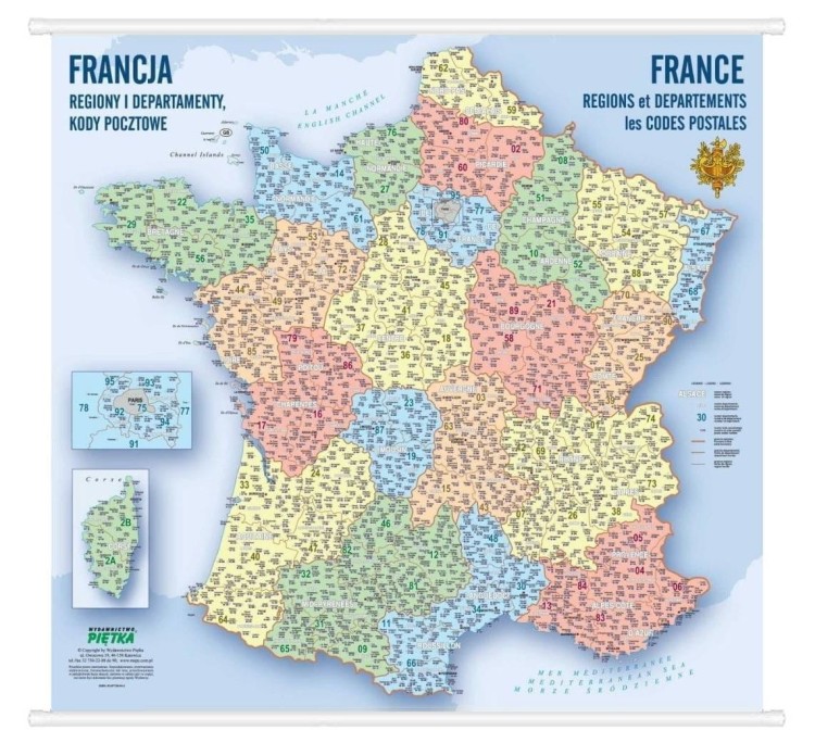 Francja 1:1 300 000. Mapa ścienna z kodami pocztowymi. Całość
