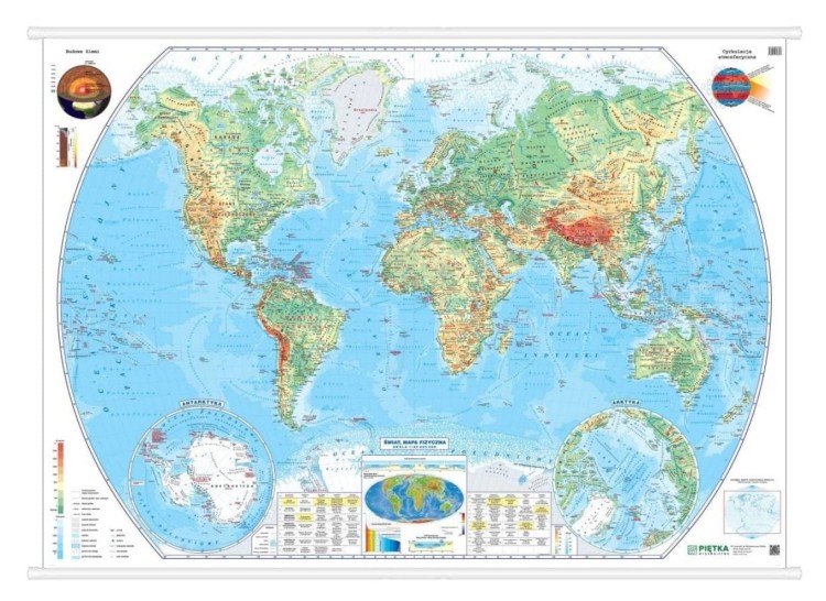 Świat 1:20 000 000. Mapa ścienna fizyczna. Wersja STRONG. Wydawnictwo Piętka