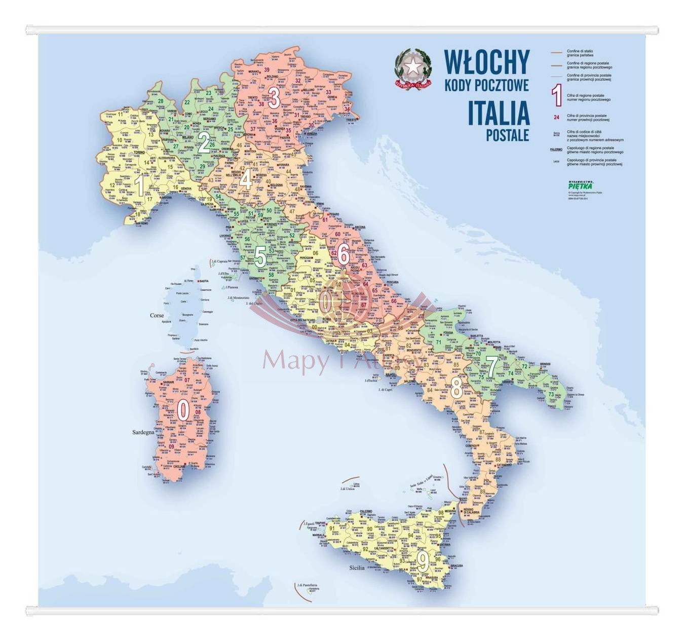 Włochy 1:1 500 000. Mapa ścienna. Kody pocztowe. Wersja STRONG