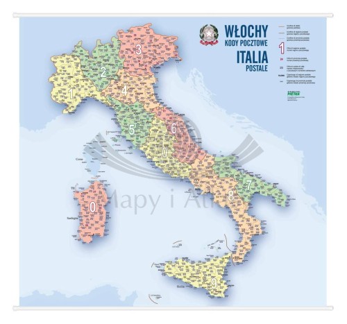 Włochy 1:1 500 000. Mapa ścienna z kodami pocztowymi. Całość