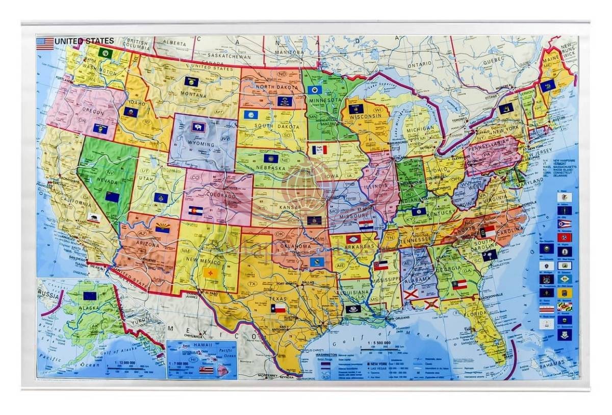 Stany Zjednoczone / USA 1:5 500 000. Mapa ścienna administracyjna. Kody pocztowe.