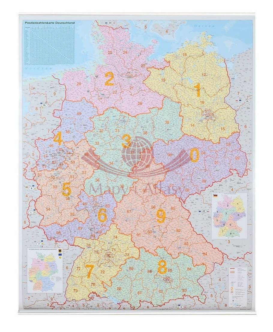 Niemcy 1:1 000 000. Mapa ścienna. Kody pocztowe. Stiefel