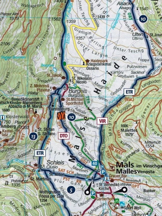 Południowy Tyrol. Górna Adyga. Zestaw czterech map rowerowych 3420 wydawnictwa Kompass. Mapa 3 - fragment