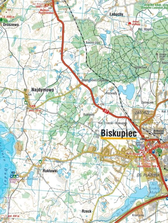 Mazury. Pojezierze Mrągowskie, Mazurski PK. Mapa turystyczna wydawnictwa Compass. Fragment 2