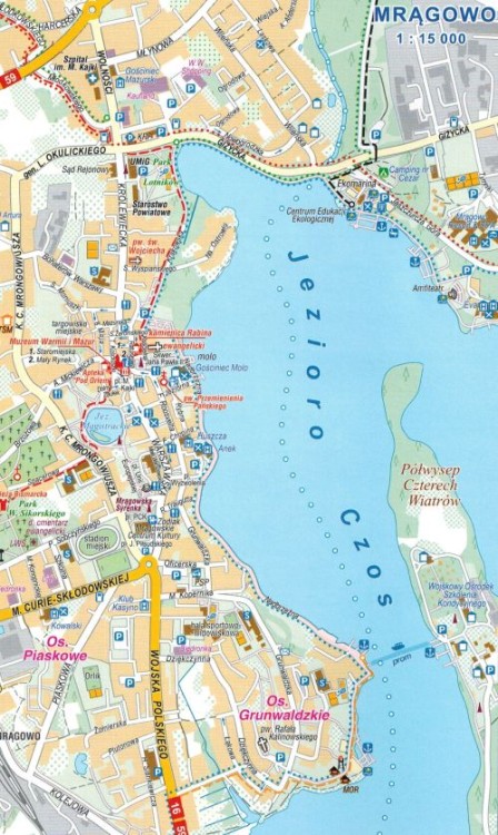 Mazury. Pojezierze Mrągowskie, Mazurski PK. Mapa turystyczna wydawnictwa Compass. Mrągowo - plan miasta