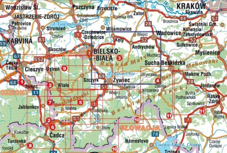 Beskid Mały 1:25 000. Wodoodporna mapa turystyczna wydawnictwa Galileos. Zasięg