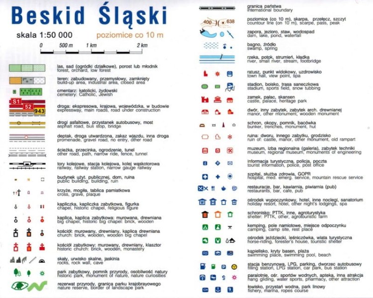 Beskid Śląski i pasmo Wielkiej Raczy 1:50 000. Laminowana mapa turystyczna wydawnictwa Compass. Legenda 1