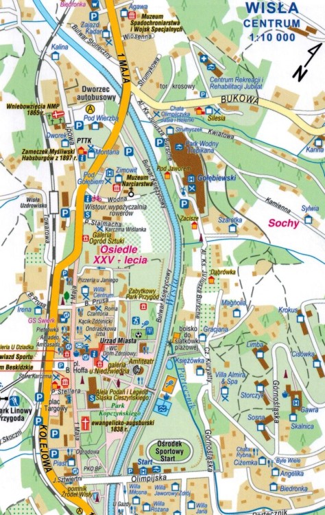 Beskid Śląski i pasmo Wielkiej Raczy 1:50 000. Laminowana mapa turystyczna wydawnictwa Compass. Przykładowy plan miasta - fragment
