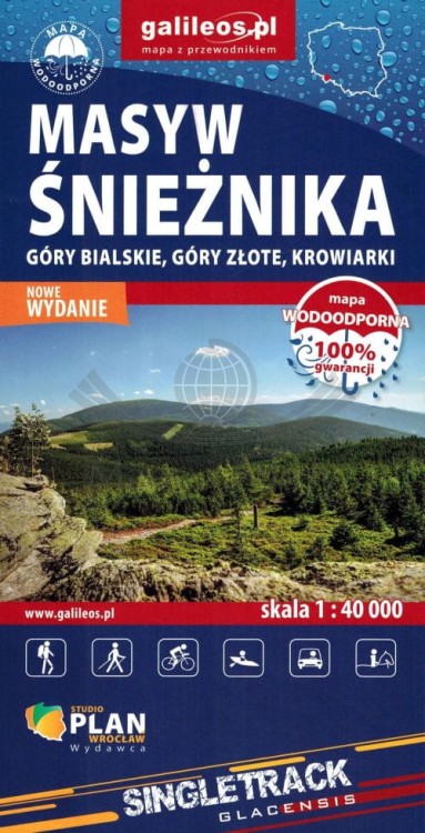 Masyw Śnieżnika, Góry Bialskie, Złote, Krowiarki. Wodoodporna mapa turystyczna wydawnictwa Galileos. Okładka