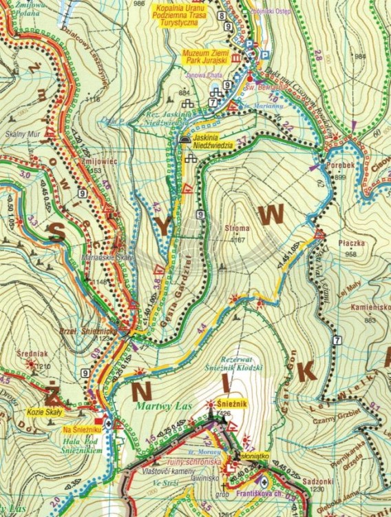 Masyw Śnieżnika, Góry Bialskie, Złote, Krowiarki. Wodoodporna mapa turystyczna wydawnictwa Galileos. Fragment 2