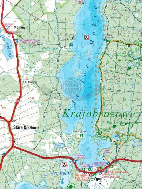 Mazury. Pojezierze Mrągowskie, Mazurski PK. Laminowana mapa turystyczna wydawnictwa Compass. Fragment 1