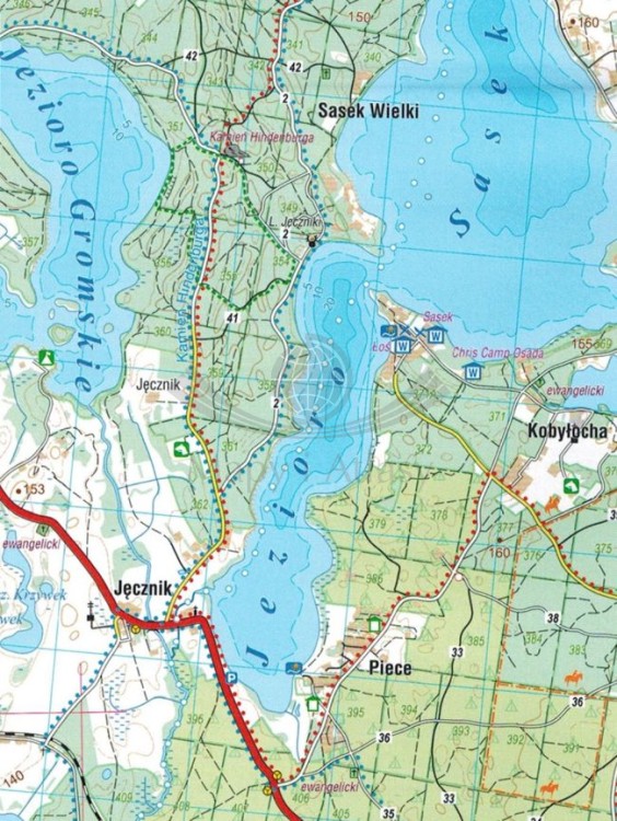 Mazury. Pojezierze Mrągowskie, Mazurski PK. Laminowana mapa turystyczna wydawnictwa Compass. Fragment 3
