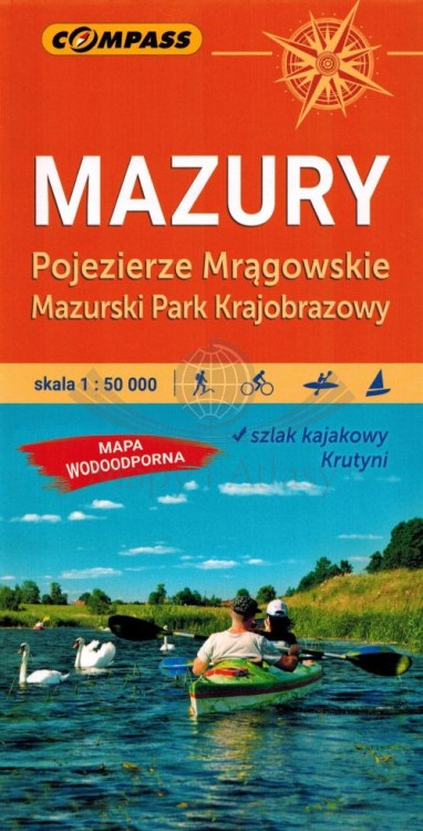Mazury. Pojezierze Mrągowskie, Mazurski PK. Laminowana mapa turystyczna wydawnictwa Compass. Okładka