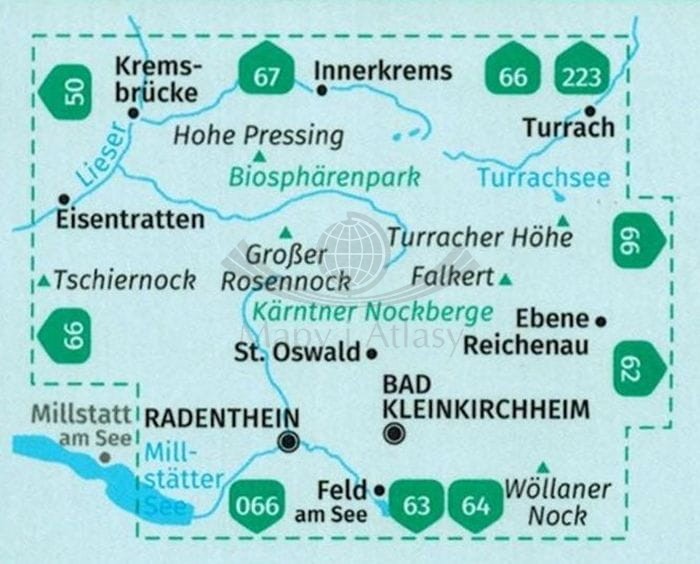 Bad Kleinkirchheim. Wodoodporna mapa turystyczna 063 wydawnictwa Kompass. Zasięg