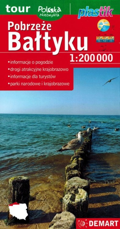 Pobrzeże Bałtyku 1:200 000. Laminowana mapa turystyczna wydawnictwa Demart. Okładka