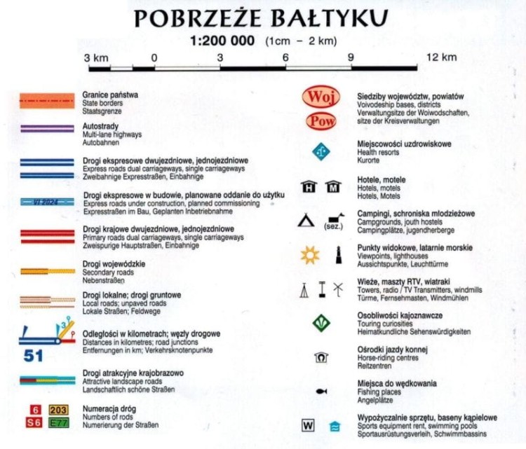 Pobrzeże Bałtyku 1:200 000. Laminowana mapa turystyczna wydawnictwa Demart. Legenda 1