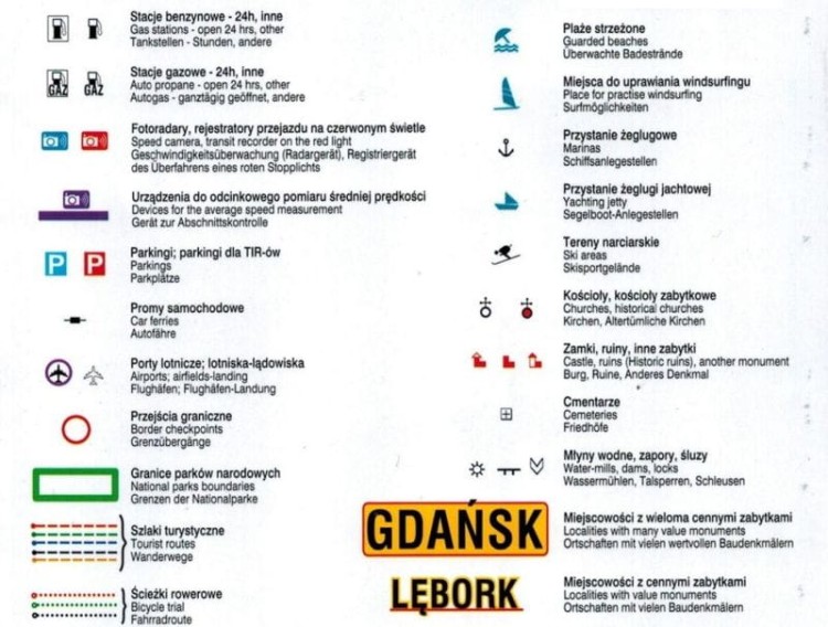 Pobrzeże Bałtyku 1:200 000. Laminowana mapa turystyczna wydawnictwa Demart. Legenda 2