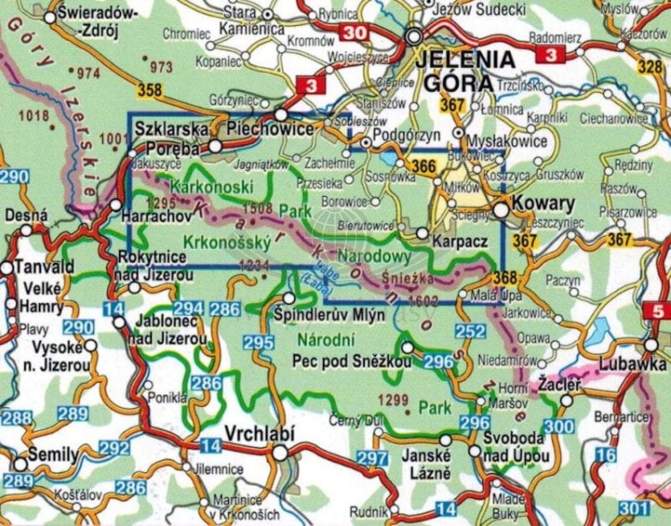 Karkonoski Park Narodowy 1:35 000. Laminowana mapa kieszonkowa wydawnictwa Compass. Zasięg