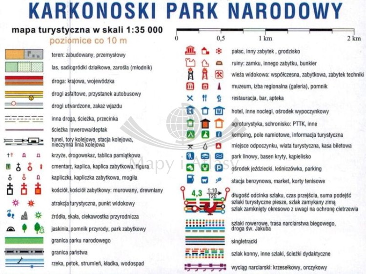 Karkonoski Park Narodowy 1:35 000. Laminowana mapa kieszonkowa wydawnictwa Compass. Legenda