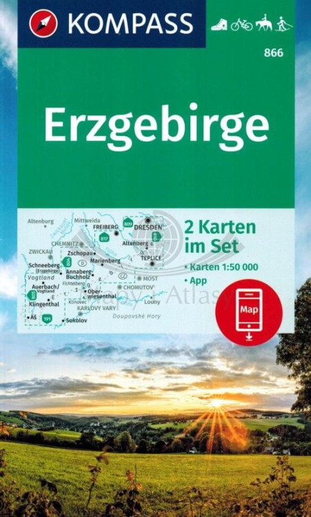 Rudawy / Erzgebirge 1:50 00. Zestaw dwóch map turystycznych 866 wydawnictwa ompass. Okładka zestawu