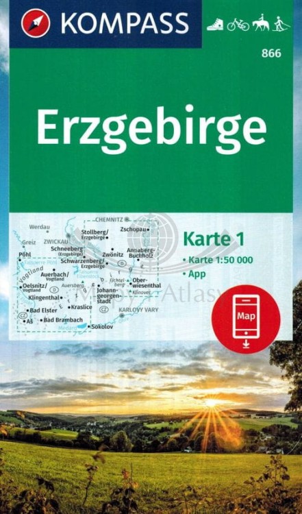 Rudawy / Erzgebirge 1:50 00. Zestaw dwóch map turystycznych 866 wydawnictwa ompass. Mapa 1 - okładka