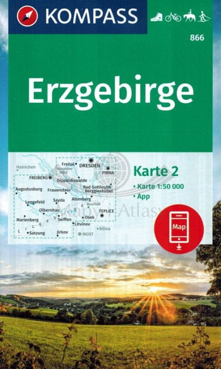 Rudawy / Erzgebirge 1:50 00. Zestaw dwóch map turystycznych 866 wydawnictwa ompass. Mapa 2 - okładka
