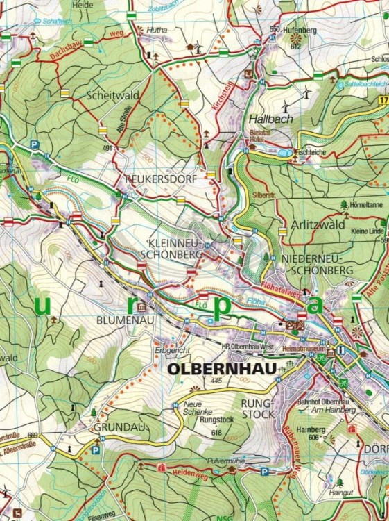 Rudawy / Erzgebirge 1:50 00. Zestaw dwóch map turystycznych 866 wydawnictwa ompass. Mapa 2 - fragment 1
