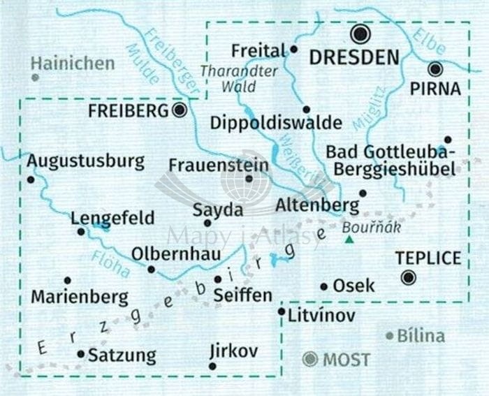 Rudawy / Erzgebirge 1:50 00. Zestaw dwóch map turystycznych 866 wydawnictwa ompass. Mapa 2 - zasięg