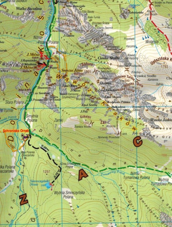 Tatrzański Park Narodowy 1:27 500. Tatry po polsku. Laminowana mapa turystyczna wydawnictwa Galileos. Fragment 2