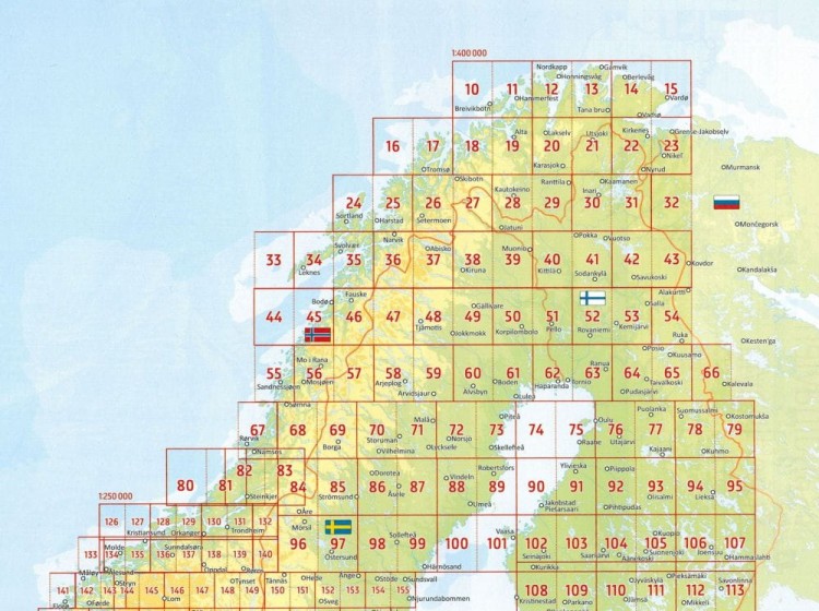 Skandynawia. Atlas samochodowo-turystyczny wydawnictwa Freytag & Berndt. Skorowidz arkuszy 1