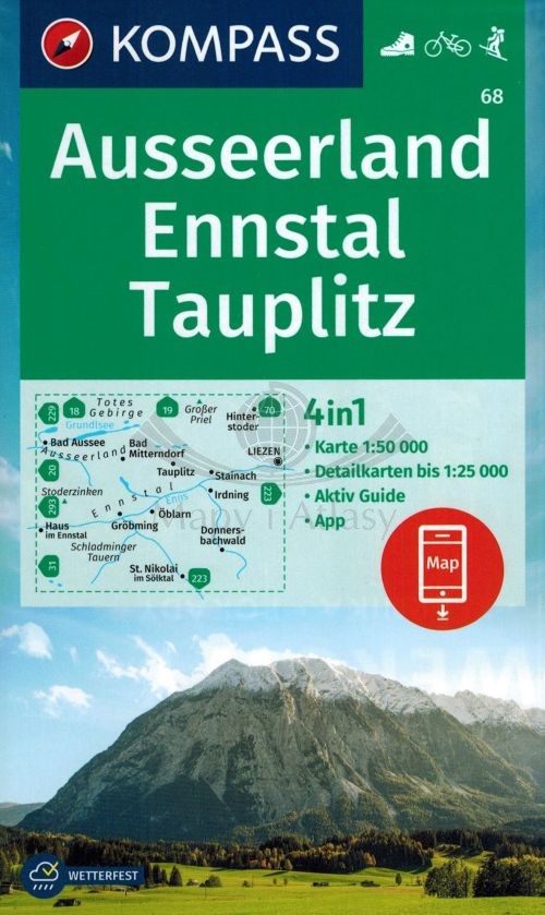 Ausseerland, Ennstal, Tauplitz. Wodoodporna mapa turystyczna 68. Kompass