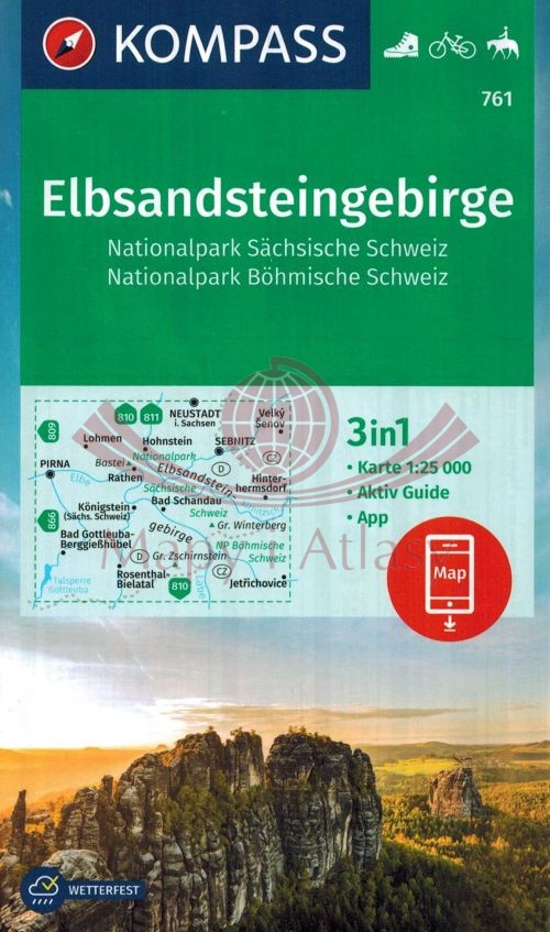 Góry Połabskie / Elbsandsteingebirge.  Saksońska Szwajcaria. Wodoodporna mapa turystyczna 761. Kompass