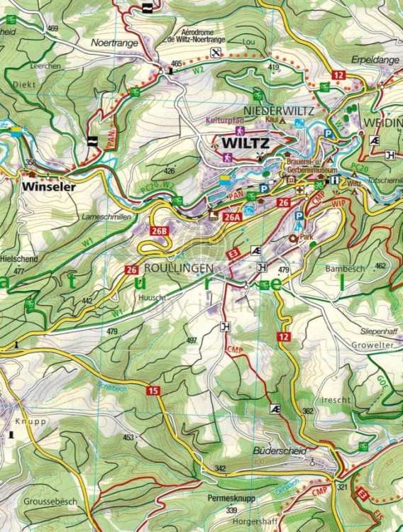 Luxemburg / Luksemburg. Zestaw dwóch map turystycznych 2202 wydawnictwa Kompass. Mapa 1 - fragment 1