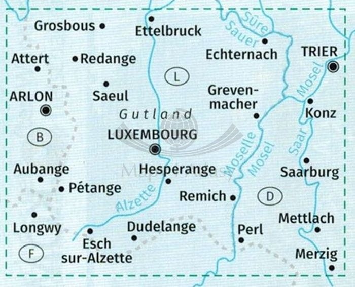 Luxemburg / Luksemburg. Zestaw dwóch map turystycznych 2202 wydawnictwa Kompass. Mapa 2 - zasięg
