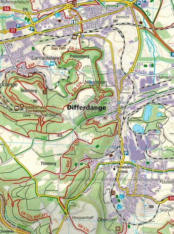 Luxemburg / Luksemburg. Zestaw dwóch map turystycznych 2202 wydawnictwa Kompass. Mapa 2 - fragment 1
