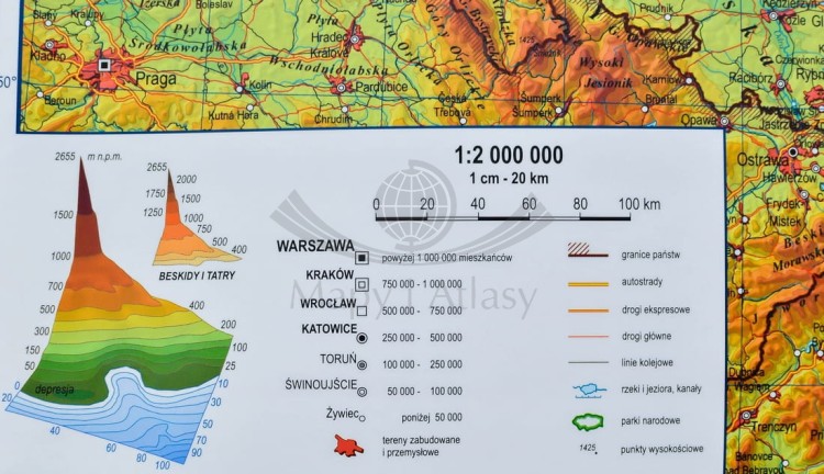 Polska. Mapa fizyczna i administracyjna. Podkładka na biurko. Fragment 9