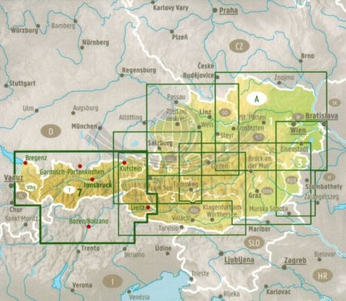 Tyrol, Vorarlberg. Mapa samochodowo-turystyczna wydawnictwa Freytag & Berndt. Zasięg