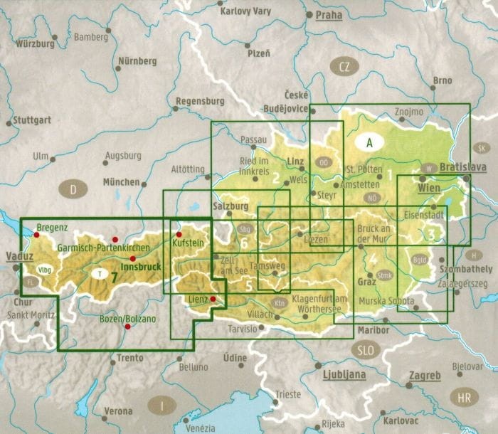 Tyrol, Vorarlberg. Mapa samochodowo-turystyczna wydawnictwa Freytag & Berndt. Zasięg