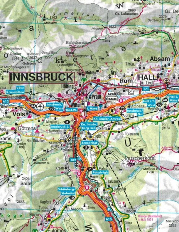 Tyrol, Vorarlberg. Mapa samochodowo-turystyczna wydawnictwa Freytag & Berndt. Fragment 2