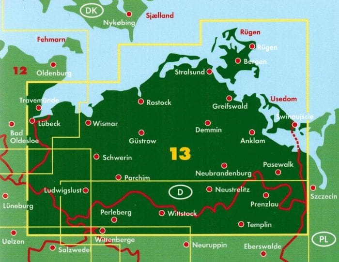 Niemcy: Meklemburgia 1:200 000. Mecklenburg-Vorpmmern. Mapa turystyczno-samochodowa /13 wydawnictwa Freytag & Berndt. Zasięg