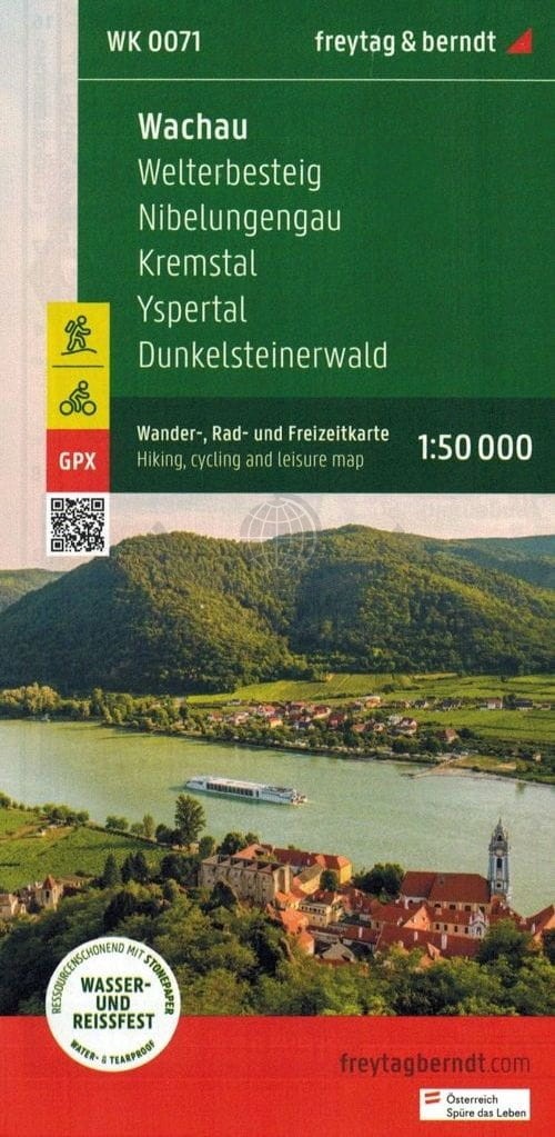 Dolna Austria / Wachau, Welterbesteig, Nibelungengau, Kremstal, Yspertal, Dunkelsteinerwald. Wodoodporna mapa turystyczna WK 0071. Freytag & Berndt