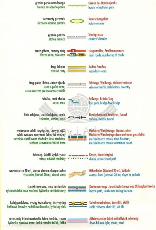 Tatrzański Park Narodowy 1:27 500. Tatry po polsku. Mapa turystyczna wydawnictwa Galileos. Legenda 1